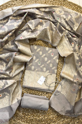 Grey Zari Muga Silk in Minakari work Unstitched Suit